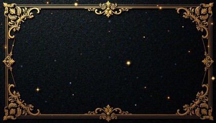 Opulent black and gold invitation card with intricate design , gold, ornamentation, black