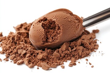 Chocolate ice cream scoop isolated