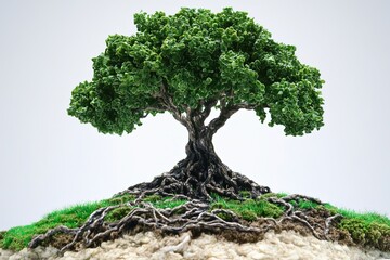 Color Oak Tree Grean Leafs and Roots