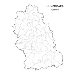 Vector Map of Hunedoara County (Județul Hunedoara) with all Administrative Territorial Units (UAT) including Municipalities (Municipii), Towns (Orașe) and Communes (Comune) - Romania 2025