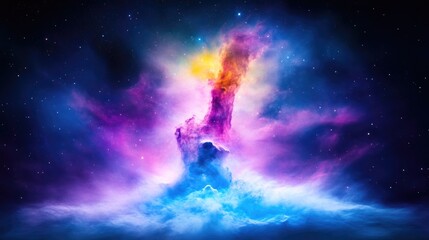 Fototapeta premium Colorful nebula in deep space. Vivid cosmic clouds swirl with vibrant hues against a backdrop of stars. A striking celestial display