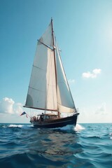 Fototapeta premium Sailing boat with sail fully open in the wind, sailboats, daily sailing, windsurfing