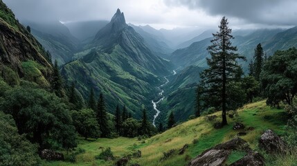 Fototapeta premium a mountain range with green hills and trees,stock photo