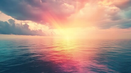 Obraz premium Vibrant ocean landscape under a pastel sky with soft light and dreamy quality