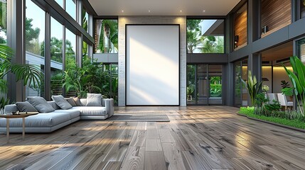 Frame mockup, ISO A paper size. Living room wall poster mockup. Interior mockup with house background. Modern interior design. 3D render HD 8K mockup wallpaper Photographic Image