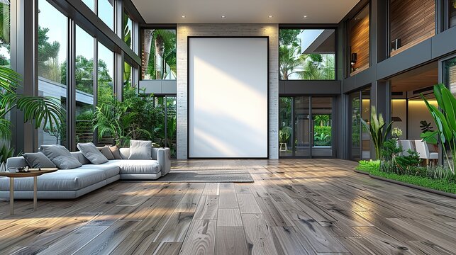 Frame mockup, ISO A paper size. Living room wall poster mockup. Interior mockup with house background. Modern interior design. 3D render HD 8K mockup wallpaper Photographic Image