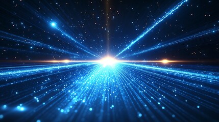 Naklejka premium Futuristic Blue Light Trails on Digital Highway