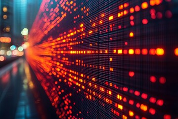 Abstract depiction of a digital data flow with glowing red lights