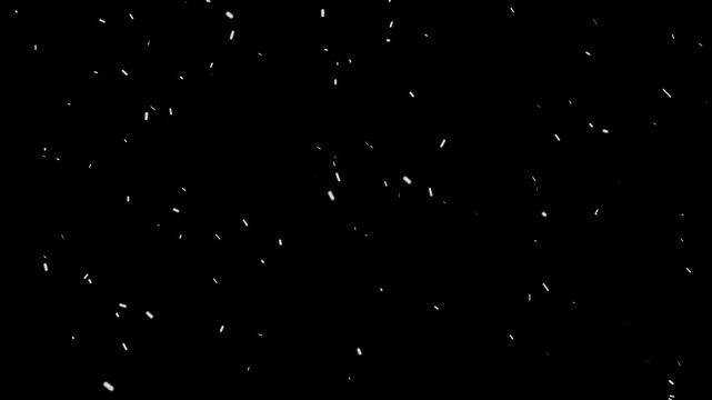 Slow motion falling snow animation carried by the wind, blurred snowfall with alpha channel