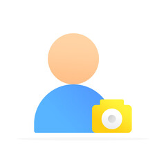 man and camera icon, colored flat vector. modern and minimalist design.