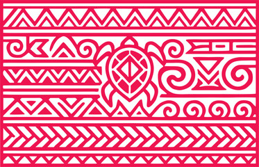 Polynesian Tribal Turtle Pattern Design in Red and White