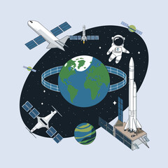 Fototapeta premium Earth's Wonders in 2D Vector Art. A Towering Tribute to World Attractions and Architectural Marvels 