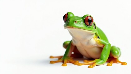 Obraz premium Green tree frog, vibrant skin, white background, wildlife, closeup