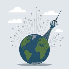 Naklejka premium Earth's Wonders in 2D Vector Art. A Towering Tribute to World Attractions and Architectural Marvels 