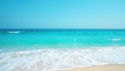 Fototapeta premium Turquoise ocean foam and wave pattern against a clear blue sky , natural, ocean