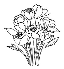 Elegant Hand-Drawn Floral Illustration Set &ndash; Ink Sketch Botanical Elements, Monochrome Artistic Flower Drawing, Delicate Petals & Leaves, Nature-Inspired Fine-Line Artwork