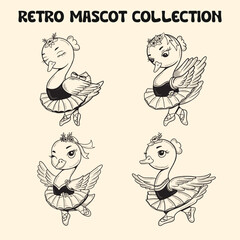 Swan Ballerina Retro Mascot