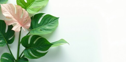 Obraz premium Delicate Monstera leaves on white background , Isolate, Botanical, Leaves