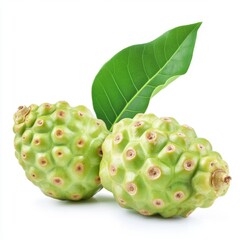 Fototapeta premium Fresh, vibrant green fruit with bumpy texture and leaf