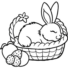 Sleeping Bunny in Basket Coloring Page – Cute Easter Printable for Kids