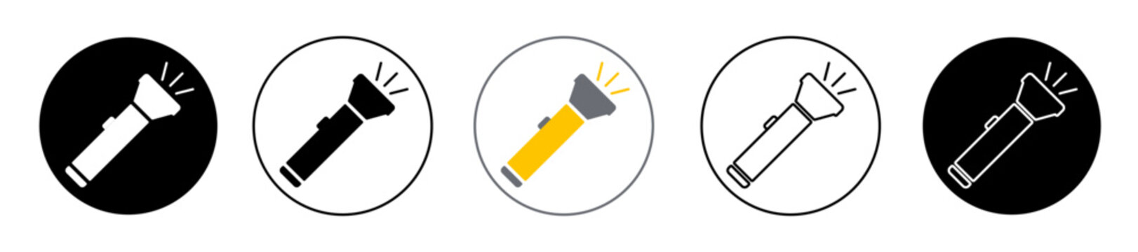 flashlight flat icon. Flashlight flat icon with a bright beam. Electric lamp battery powered. Pocket flashlight. Light source. Vector illustration flat design. Isolated on white background.