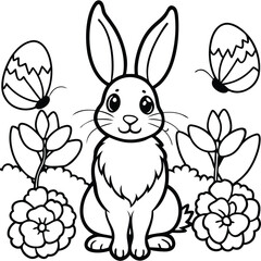 easter bunny with flowers coloring page