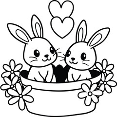 Twinkle Bunny in a Basket with Heart and Flowers 