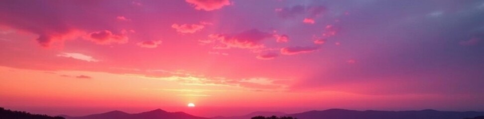 Fototapeta premium Warm oranges and pinks blend with soft purples as the sky fades into twilight, horizon, pink
