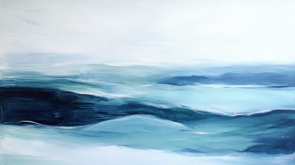 Fototapeta premium Abstract seascape, painted in muted blues and whites.