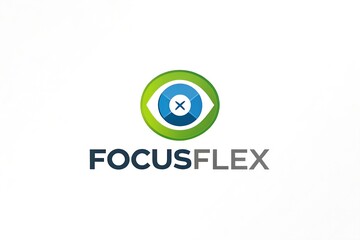 yoga, yoga near me, hot yoga, face yoga, isolated, yoga class, isolated Assets, A logo featuring a green and blue eye with an x in the center above the word focusflex on white