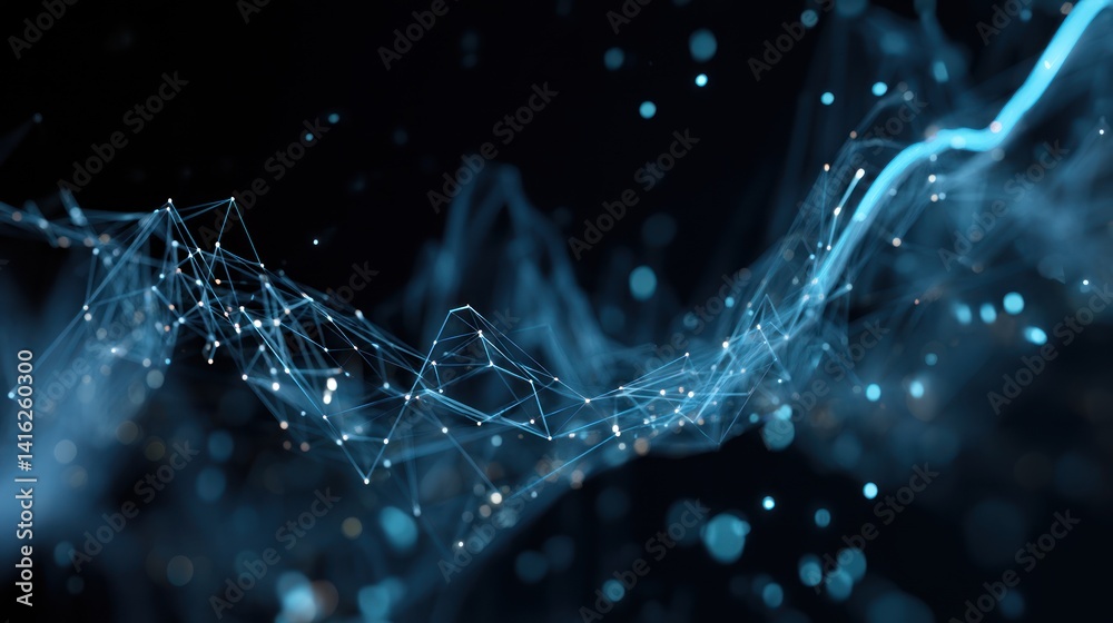 Wall mural abstract digital wave composed of glowing particles, representing data flow and technology advanceme