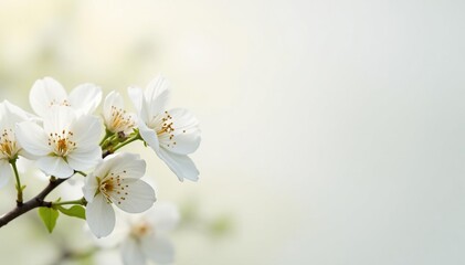 Delicate white blossoms against pure white, soft light , backdrop, clean