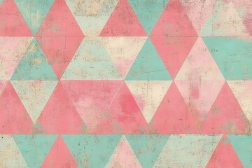 Distressed Triangle Grid in Soft Pastel Hues - Abstract Retro Design