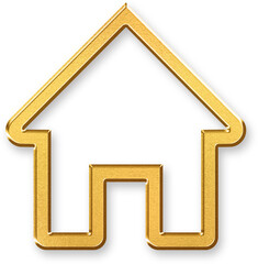 Gold Home Icon – 3D Glossy Golden House Symbol with Metallic Shine and Shadowed Effect for Real Estate, Property, and Digital Navigation Applications