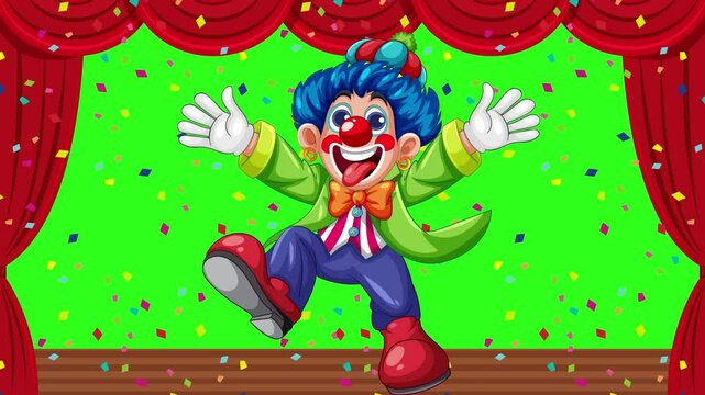 Cheerful Clown Dance on a Vibrant Stage