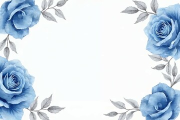 Elegant watercolor roses in royal blue with silver leaves