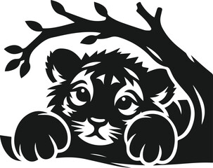 Peeking tiger vector animal silhouette