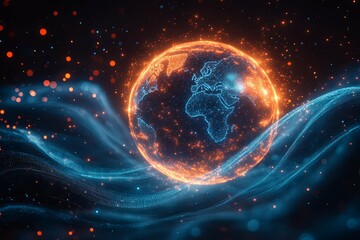 An abstract representation of earth surrounded by digital elements