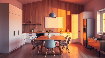 Fototapeta premium interior, table, room, chair, home, furniture, house, kitchen, chairs, window, design, architecture, dining, floor, living, wood, indoor, apartment, loft, luxury, wall, inside, nobody, interior, kitch