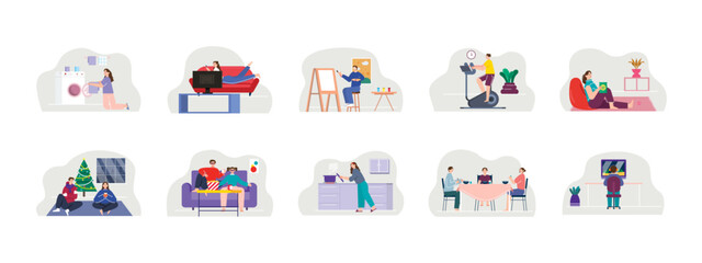 Home Activity set illustration. Flat vector illustration concept.