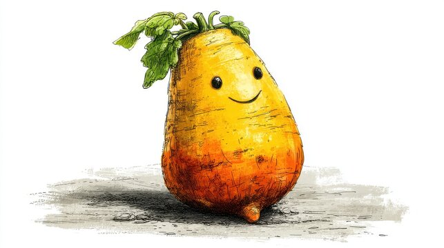 a Ulluco, isolated on white background,hand drawing cartoon 2d,funny,issolated on white background