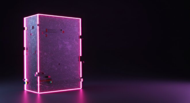 Glowing Pink Neon Cube Abstract Digital Art  Mysterious Futuristic 3D Render - Powered by Adobe