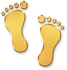 Gold Footprint Icon – 3D Glossy Golden Footprint Symbol with Metallic Shine and Shadowed Style for Travel, Walking, Tracking, and Exploration-Themed Designs