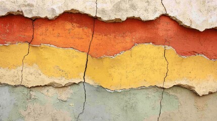 Obraz premium Cracked wall paint layers background: abstract macro texture showcasing urban decay colorful strata and weathered surface depicting age and time passing perfect for design 
