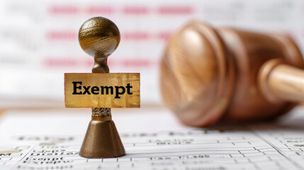 Golden tax exempt stamp pressed on official document with copy space, financial approval concept, government tax relief policy and legal exemption certification for business.