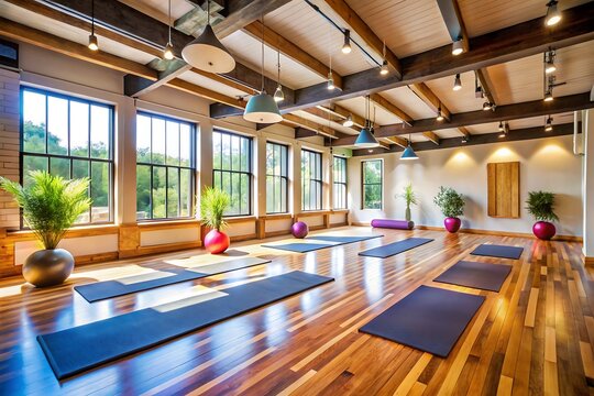 yoga, yoga near me, hot yoga, face yoga, isolated, yoga class, isolated Assets, Yoga studio with wooden floors mats plants natural light 