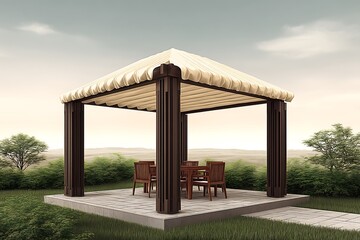Desert Oasis Modern Gazebo with Patio Furniture.