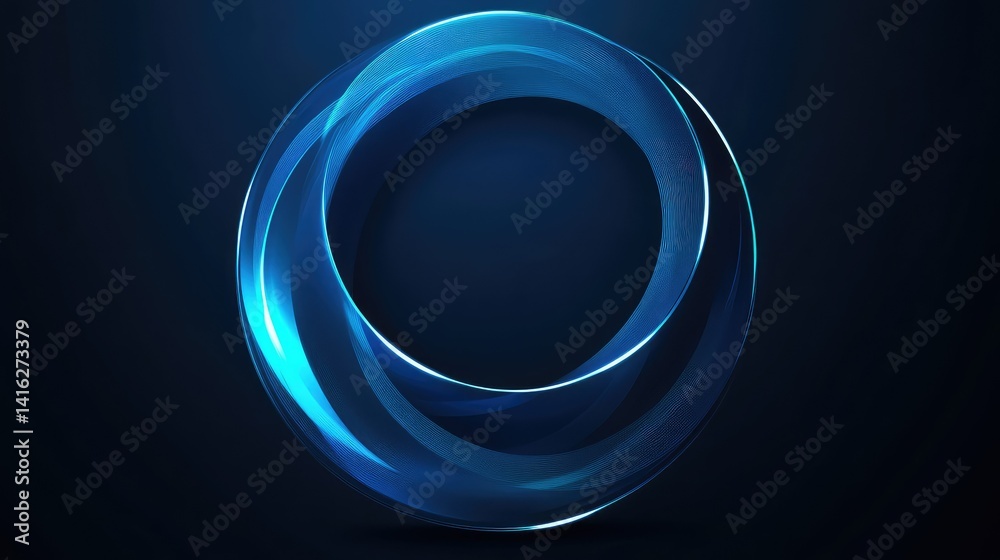Poster abstract blue circular composition with smooth elegant curves and dynamic lines against a dark backg