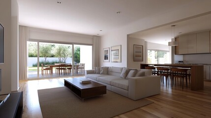 Fototapeta premium Contemporary living room design modern home interior photography bright space minimalist style neutral tones