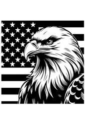 A Detailed Vector Illustration of a Bald Eagle Head in Front of an American Flag